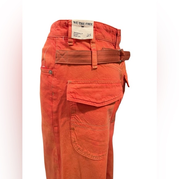 Free People We The Free Waterfalls Baggy Wide Leg Jeans Orange Size 25 - Picture 9 of 16